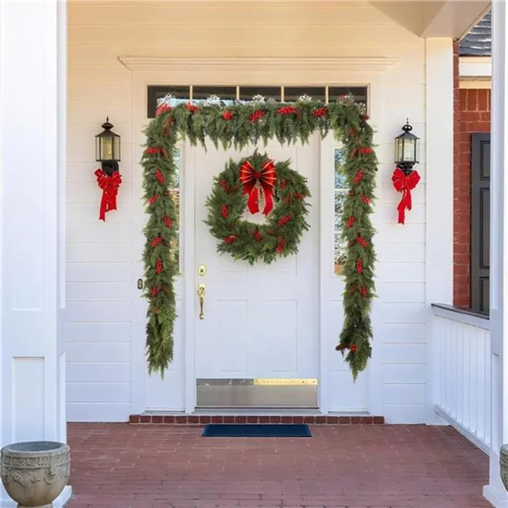 6ft Christmas Cedar Garland with Artificial Red Fruits and Pine Cones, Soft
